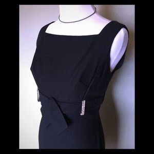 Vintage 1950s black rhinestone bow wiggle dress!